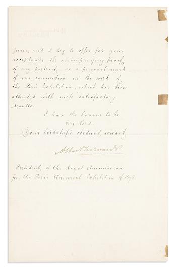 EDWARD VII; KING OF THE UK. Two letters, Signed AlbertEdwardP[rinceps] or AlbertEdward, as Prince: Letter * Autograph Letter.